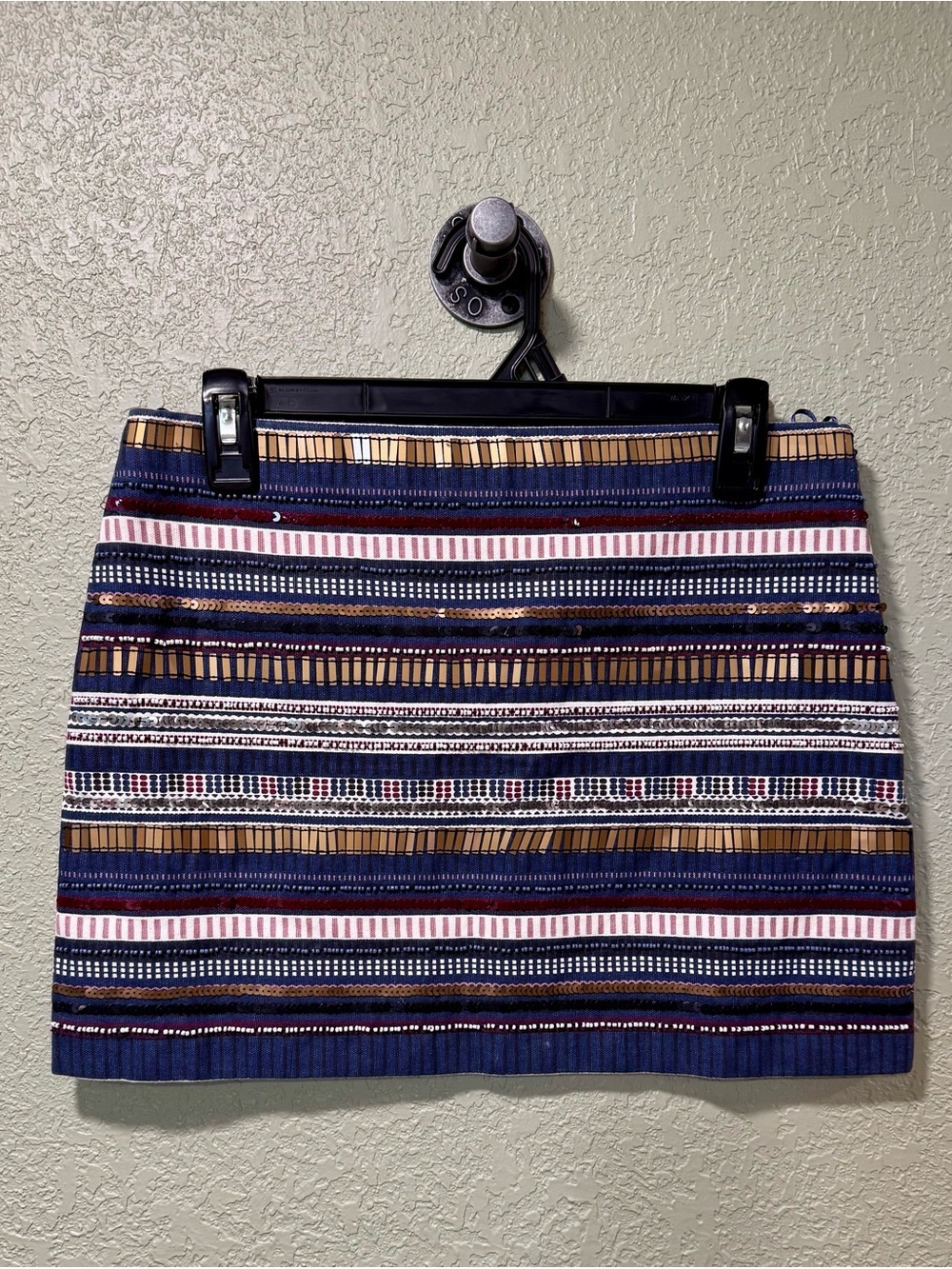 En Creme Navy Multicolor Striped Mini Skirt Size Small NWT